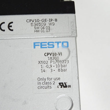 Festo Ventilinsel 534509 CPV10-GE-IP-8 18200 CPV0-VI + 161415 + 161416 + 161369