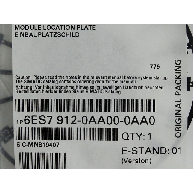 Siemens Einbauplatzschild 6ES7912-0AA00-0AA0 6ES7 912-0AA00-0AA0 / Neu OVP - Maranos.de