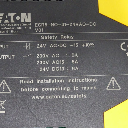 Eaton Safety Relay ESR5-NO-31-24VAC-DC V01 / Unbenutzt