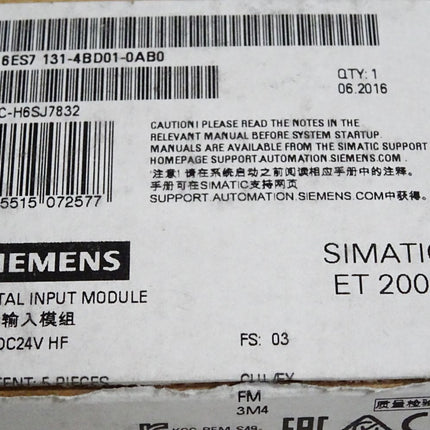 Siemens ET200S 6ES7131-4BD01-0AB0 6ES7 131-4BD01-0AB0 Inhalt:5 Stück Neu OVP - Maranos.de