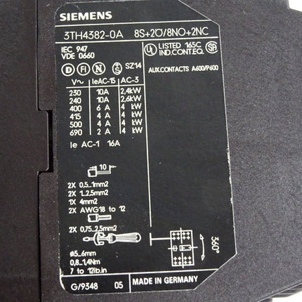 Siemens Hilfsschütz 3TH4382-0A 3TH4382-0AP0 8S+2Ö/8NO+2NC - Maranos.de