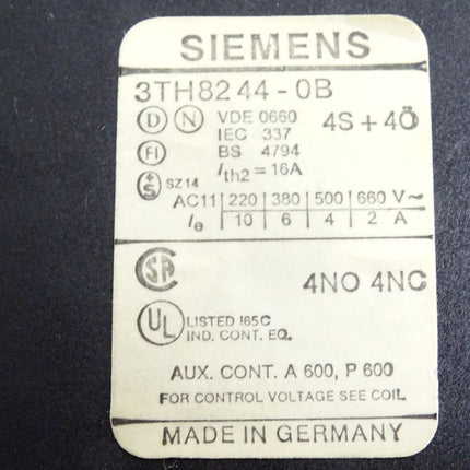 Siemens Hilfsschütz 3TH8244-0BB4 3TH8244-0B 4S+4Ö - Maranos.de