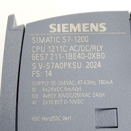 Siemens S7-1200 CPU1211C AC/DC/RLY 6ES7211-1BE40-0XB0 6ES7 211-1BE40-0XB0