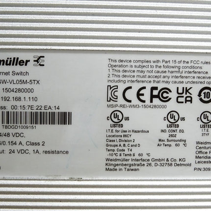 Weidmüller Ethernet Switch 1504280000 IE-SW-VL05M-5TX / Neu