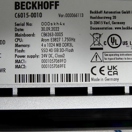 Beckhoff Ultra-Kompakt-Industrie-PC C6015-0010 / Neu