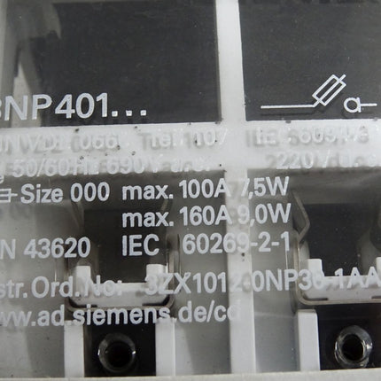 Siemens Sicherungslasttrennschalter 3NP401 690VAC 220VDC - 100A 7.5W/160A 9.0W - Maranos.de