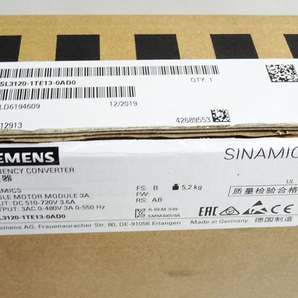 Siemens Sinamics S120 Single Motor Module 6SL3120-1TE13-0AD0 / Neu OVP