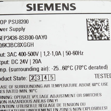 Siemens Sitop PSU8200 Power Supply 6EP3436-8SB00-0AY0 - Maranos.de