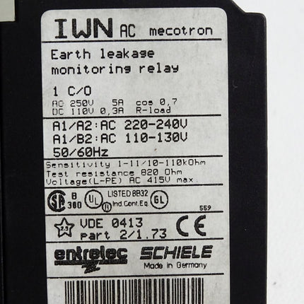 Schiele Earth leakage monitoring relay IWN AC mecotron 1 C/O - Maranos.de