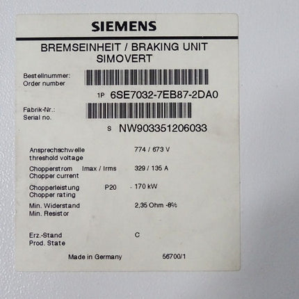 Siemens Simovert Bremseinheit 6SE7032-7EB87-2DA0 Version C