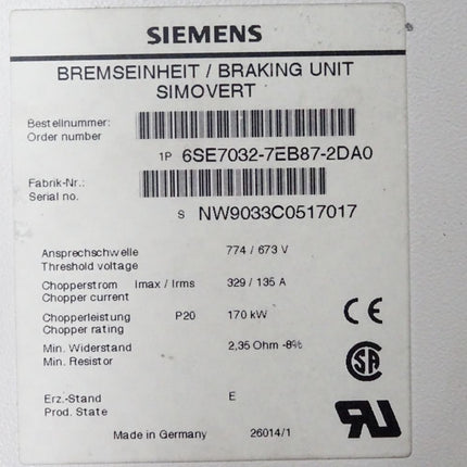Siemens Simovert Bremseinheit 6SE7032-7EB87-2DA0 Version E - Maranos.de