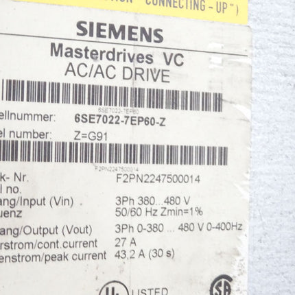 Siemens Masterdrives VC 6SE7022-7EP60-Z G91