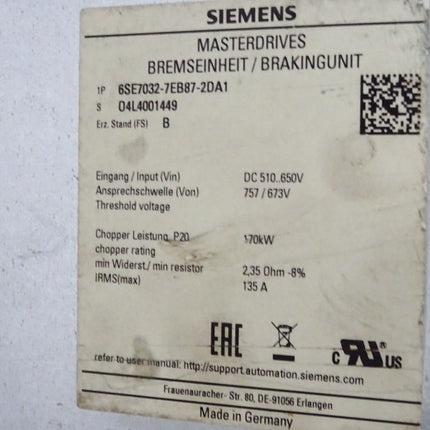 Siemens Simovert Bremseinheit 6SE7032-7EB87-2DA1 - Maranos.de