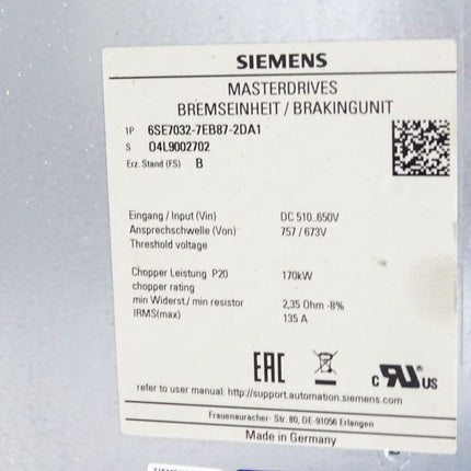 Siemens Simovert Bremseinheit 6SE7032-7EB87-2DA1 - Maranos.de