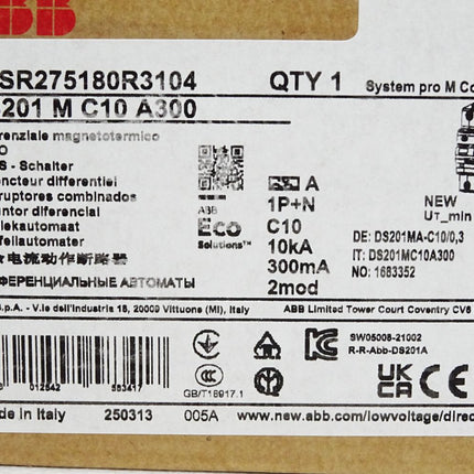 ABB FI/LS-Schalter 2CSR275180R3104 DS201 M C10 A300 / Neu OVP versiegelt