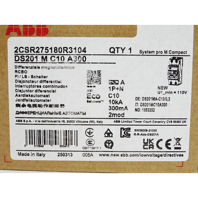 ABB FI/LS-Schalter 2CSR275180R3104 DS201 M C10 A300 / Neu OVP versiegelt