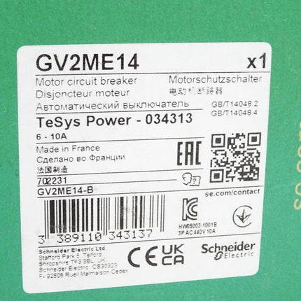 Schneider Electric Motorschutzschalter GV2ME14 TeSys Power 034313 6-10A Neu OVP