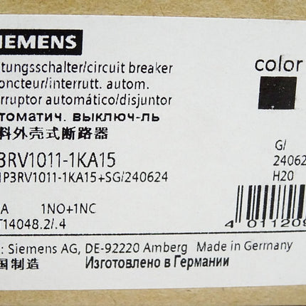 Siemens Leistungsschalter 3RV1011-1KA15 / Neu OVP
