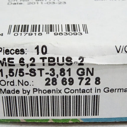 Phoenix Contact 2869728 Inhalt:10 Stück ME 6,2 TBUS-2 1,5/5-ST-3,81 GN Neu OVP - Maranos.de