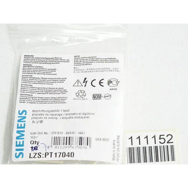 Siemens Beschriftungsschild PT17040 / Inhalt:7 Stück / Neu OVP - Maranos.de