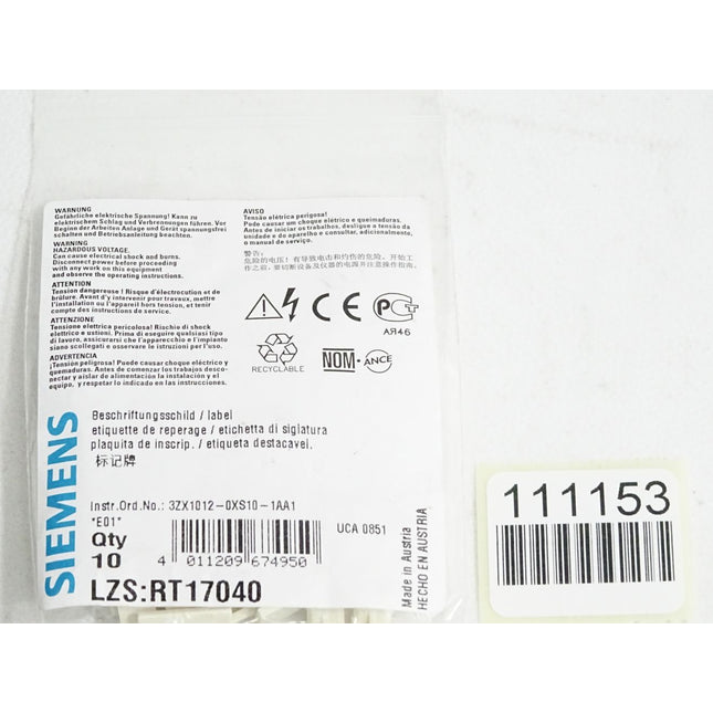 Siemens Beschriftungsschild RT17040 / Inhalt:10 Stück / Neu OVP - Maranos.de