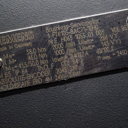 Siemens Servomotor 1FT6105-8AC71-1EH0 2450min-1 - Maranos.de