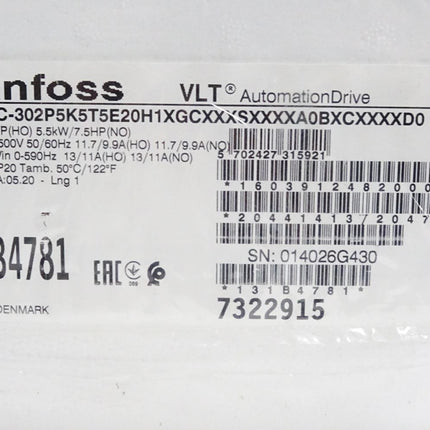 Danfoss VLT Automation Drive 131B4781 5.5kW FC-302P5K5T5E20H1 / Neu OVP - Maranos.de