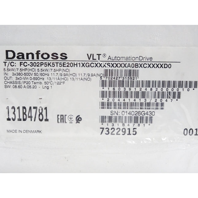 Danfoss VLT Automation Drive 131B4781 5.5kW FC-302P5K5T5E20H1 / Neu OVP - Maranos.de