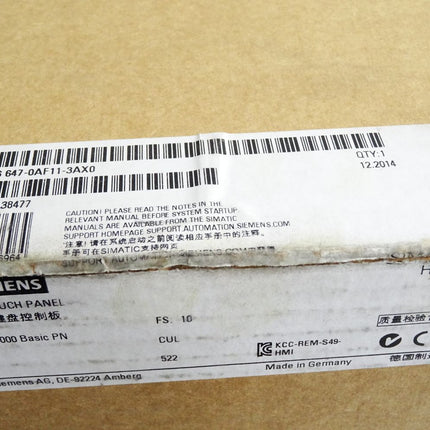 Siemens KTP1000 Basic Panel 6AV6647-0AF11-3AX0 6AV6 647-0AF11-3AX0 / Neu OVP - Maranos.de