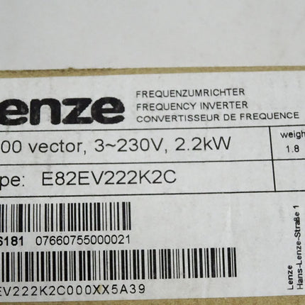 Lenze 8200 vector 13436181 E82EV222K2C Frequenzumrichter 2.2kW 5A39 / Neu OVP - Maranos.de