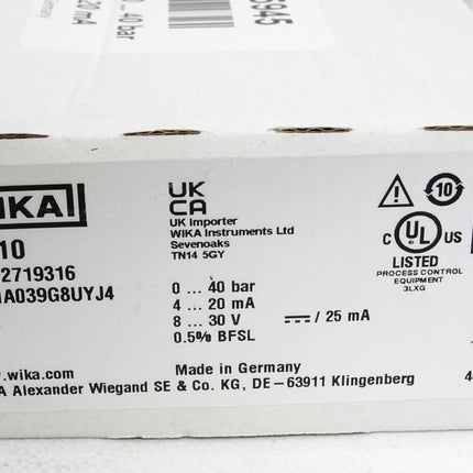 Wika Drucksensor A-10 12719316 0..40bar / Neu OVP