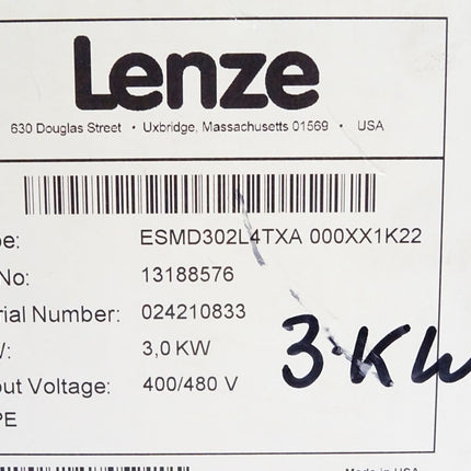 Lenze Frequenzumrichter ESMD302L4TXA 000XX1K22 13188576 3.0kW / Neu OVP - Maranos.de