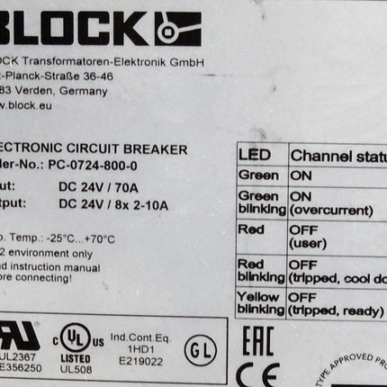 Block PC-0724-800-0 Elektronischer Schutzschalter / Unbenutzt - Maranos.de