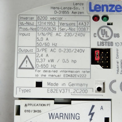 Lenze Inverter 8200 E82EV371_2C200 E82EV371A2C200 13141953 0.37kW / Neuwertig