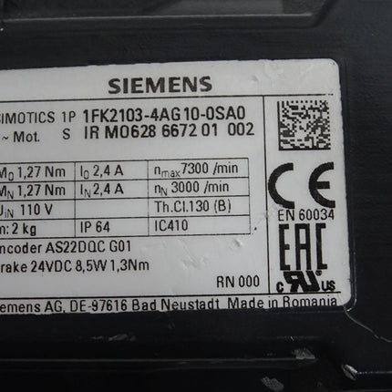 Siemens Simotics Servomotor 1FK2103-4AG10-0SA0 3000min-1 - Maranos.de