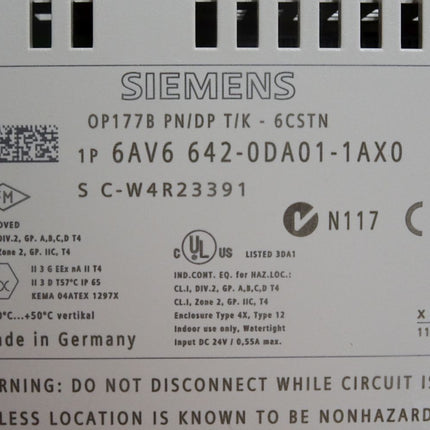 Siemens OP177B PN/DP T/K 6" Panel 6AV6642-0DA01-1AX0 6AV6 642-0DA01-1AX0