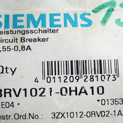 Siemens Leistungsschalter 3RV1021-0HA10 / Neu OVP