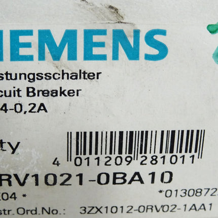 Siemens Leistungsschalter 3RV1021-0BA10 / Neu OVP