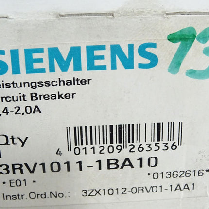 Siemens Leistungsschalter 3RV1011-1BA10 / Neu OVP