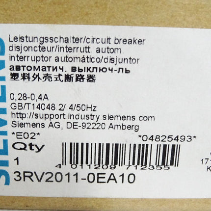 Siemens Leistungsschalter 3RV2011-0EA10 / Neu OVP
