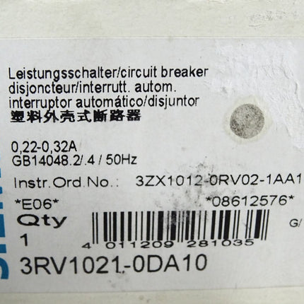 Siemens Leistungsschalter 3RV1021-0DA10 / Neu OVP - Maranos.de