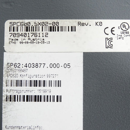 B&R 5PC600.SX02-00 Rev.K0 Automation PC mit Betriebsystem und Festplatte - Maranos.de