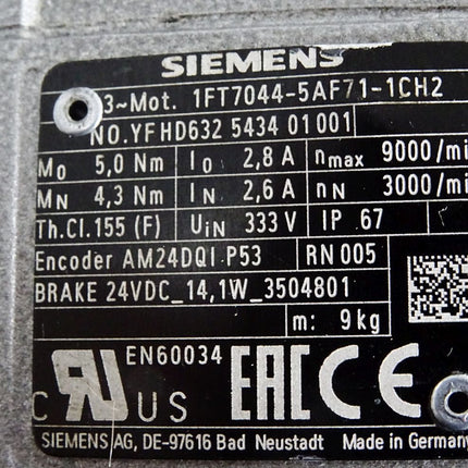 Siemens Servomotor 1FT7044-5AF71-1CH2 3000min-1 / Unbenutzt