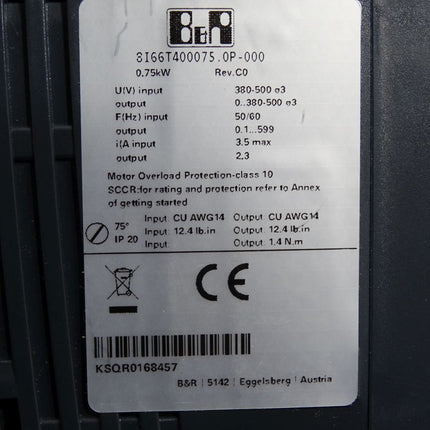 B&R 8I66T400075.0P-000 Rev.C0 0.75kW Base device / Unbenutzt mit Lagerspuren - Maranos.de