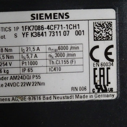 Siemens Simotics Servomotor 1FK7086-4CF71-1CH1 3000/min / Erneuert