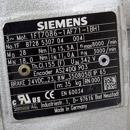 Siemens Simotics Servomotor 1FK7086-1AF71-1BH1 3000/min