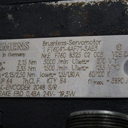 Siemens Servomotor 1FT6041-4AF71-3AE3 3000/min