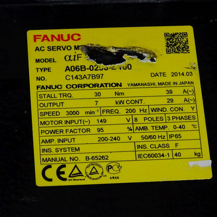 Fanuc Servomotor A06B-0253-B100 7kW 3000min-1 / Erneuert