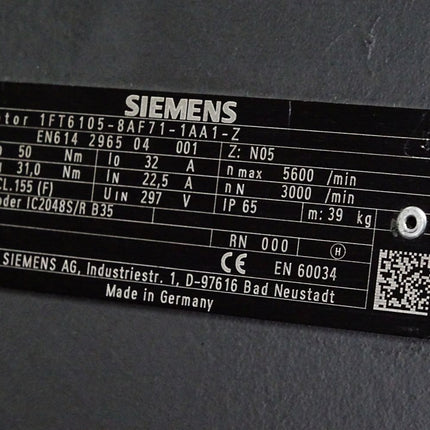 Siemens Servomotor 1FT6105-8AF71-1AA1-Z 3000r/min  / Erneuert