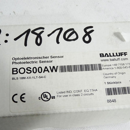 Balluff BOS00AW BLS 18M-XX-1LT-S4-C Einweglichtschranke / Neu OVP